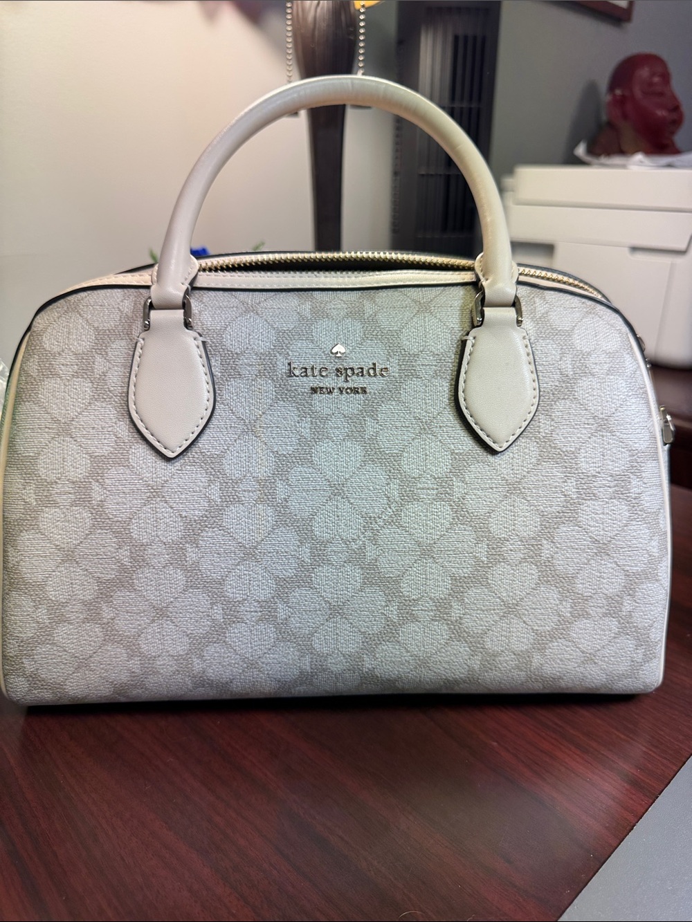 kate spade Cream & Light Gray Floral-Pattern Dome Satchel